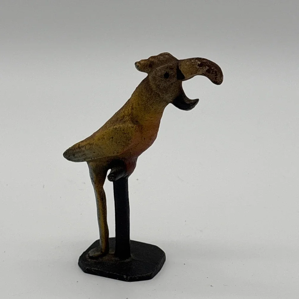 Vintage Cast Iron Parrot on Perch Bottle Opener Figural Bird Barware